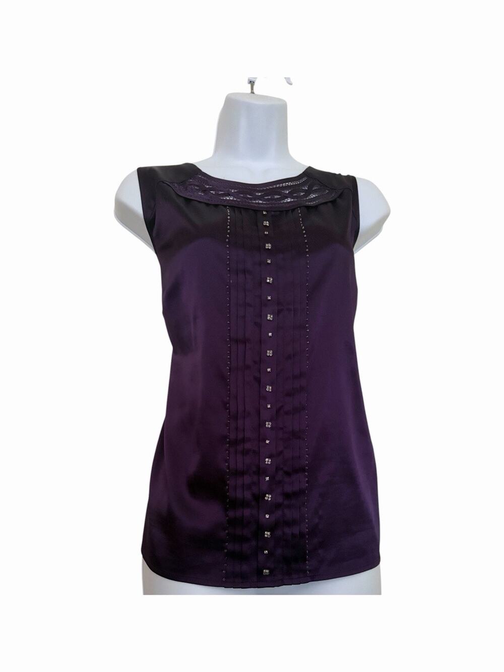 Chicos Purple Satin Rhinestone Embellished Blouse Size 2 Large